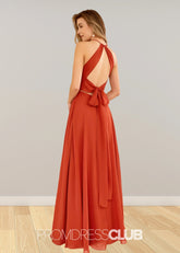 Stacey | Rust Brown A Line Chiffon Maxi Bridesmaid Dress with Slit - Price #price_variant_lowest# - Rust - PromDressClub